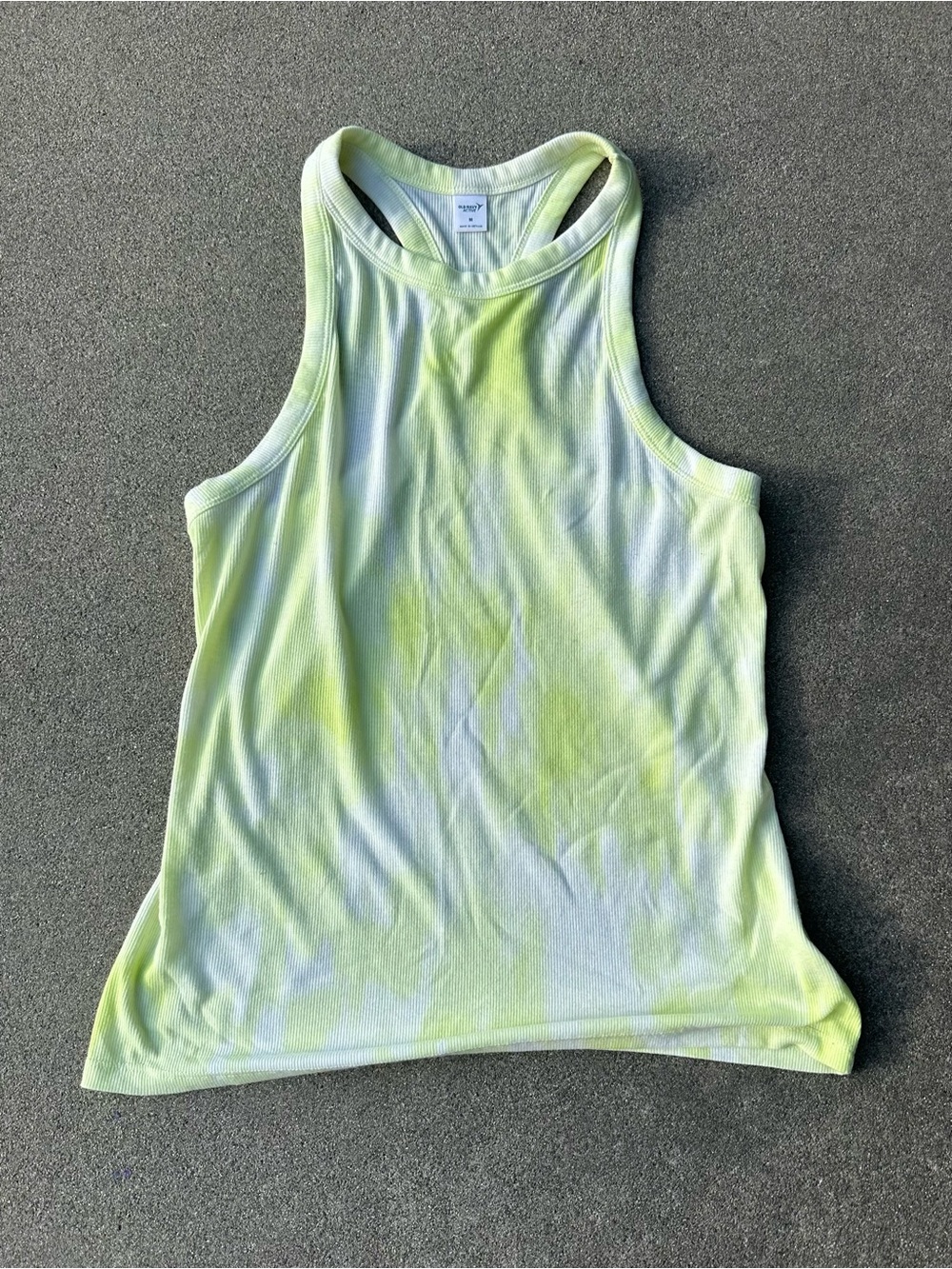 Lime green + white tie-dye tank top